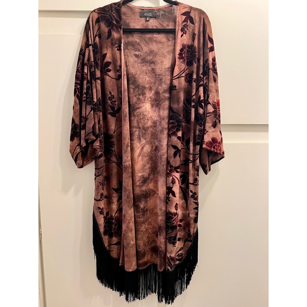 ANGL Burgundy Velvet Floral Kimono - OS